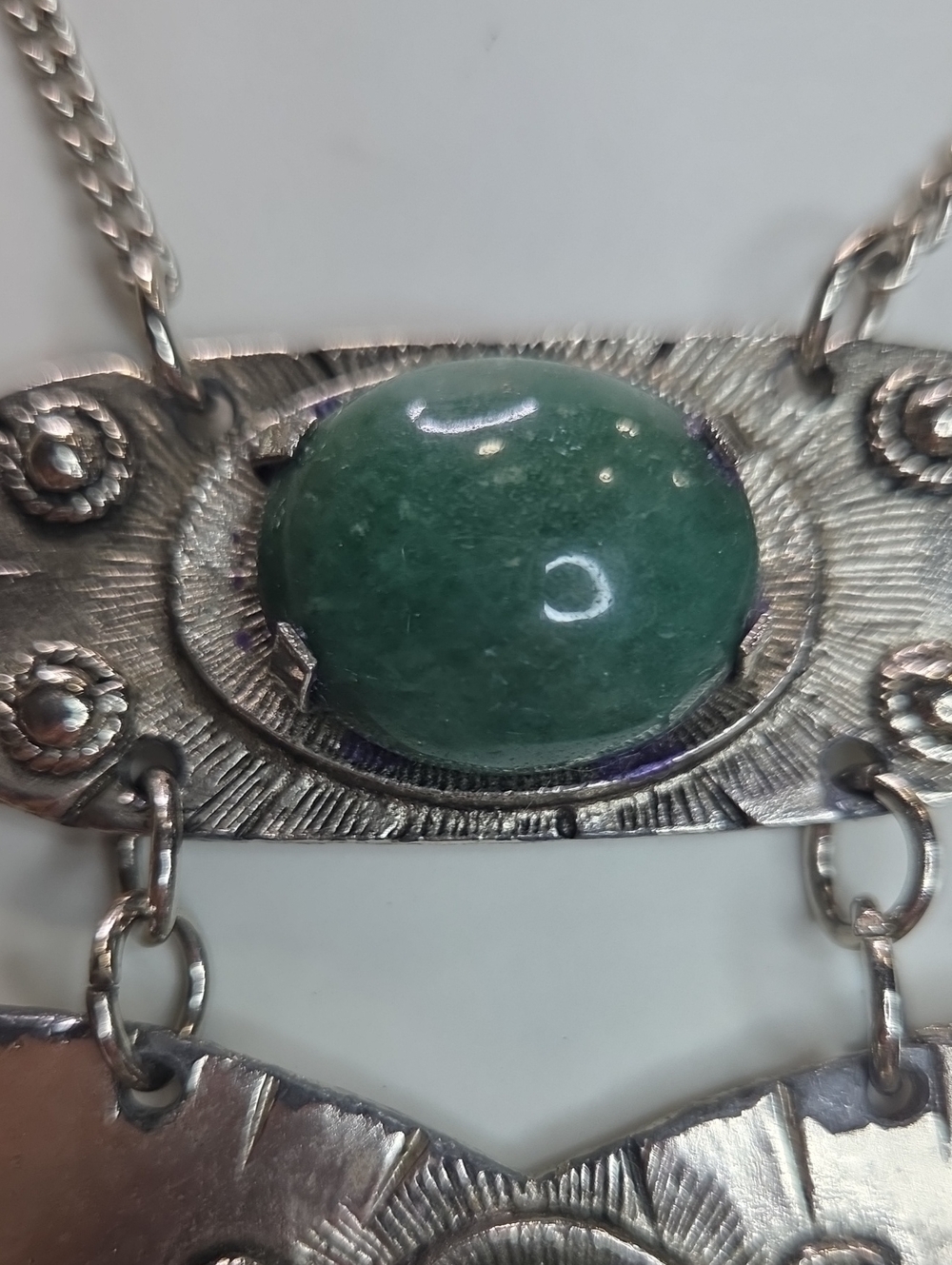 Silver-Tone Genuine Green Jade Stone Statement Necklace - Picture 5 of 10
